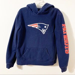 New England Patriots Graphic Hooded Sweatshirt RN # 136380 Patriots Down Sleeve